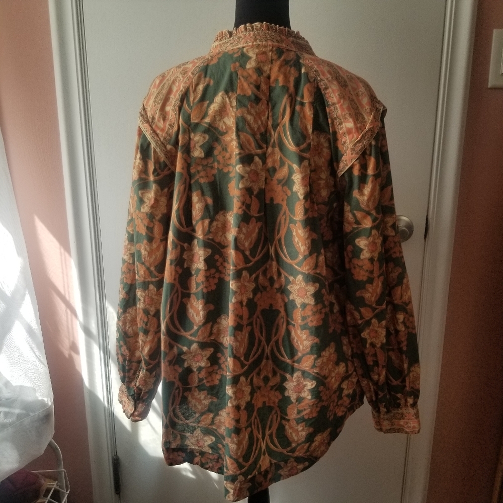 FREE PEOPLE Floral Gardens Forest Combo Button Front Pockets Shirt Large - Picture 6 of 10
